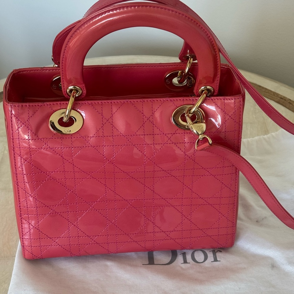 Dior Pink Quilted Handbag, patent leather, original dust bag - Picture 5 of 15